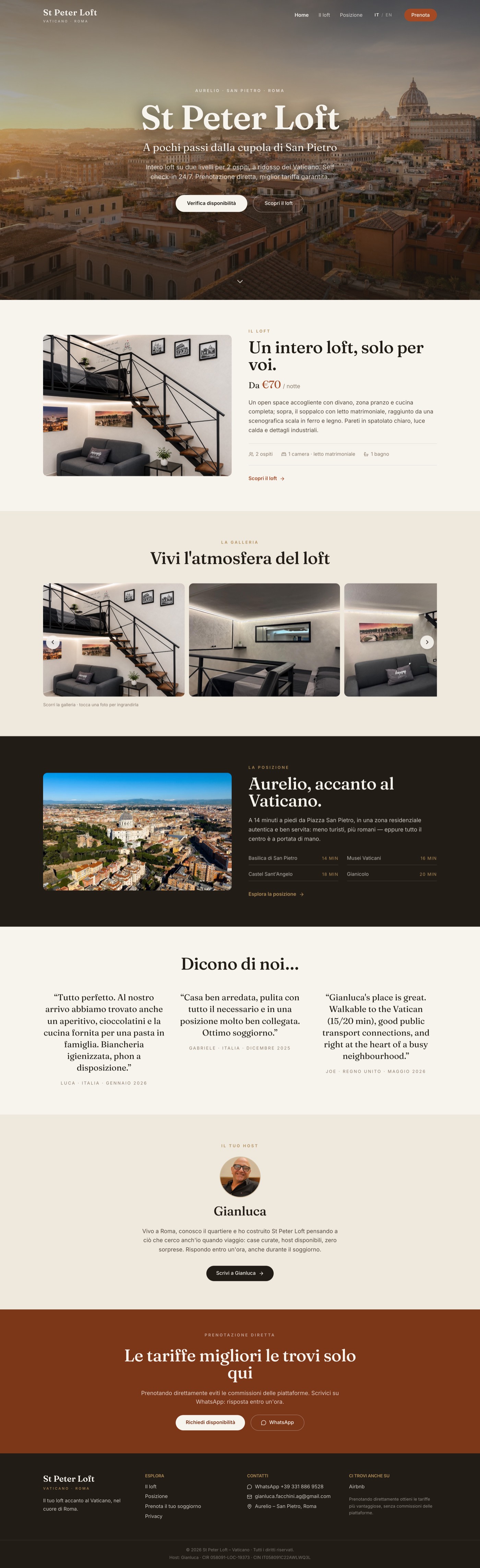 Il sito di St Peter Loft: loft su due livelli a pochi passi da San Pietro, a Roma